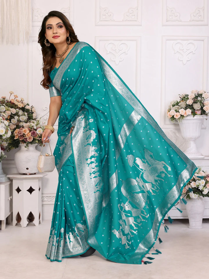Elegant Festive Silk Saree with Wevon Jari Bandhej Work | Kochi Silk Blouse
