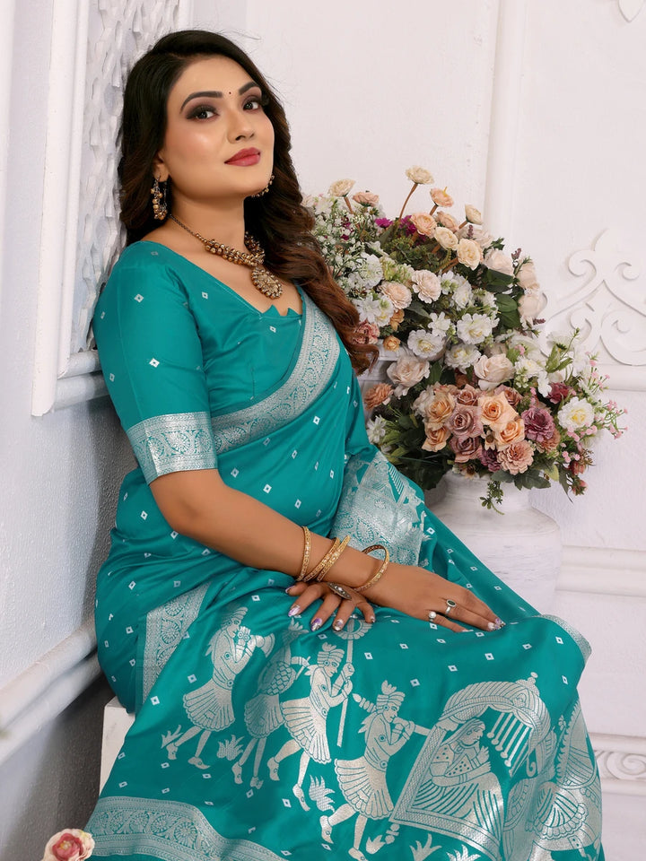 Elegant Festive Silk Saree with Wevon Jari Bandhej Work | Kochi Silk Blouse