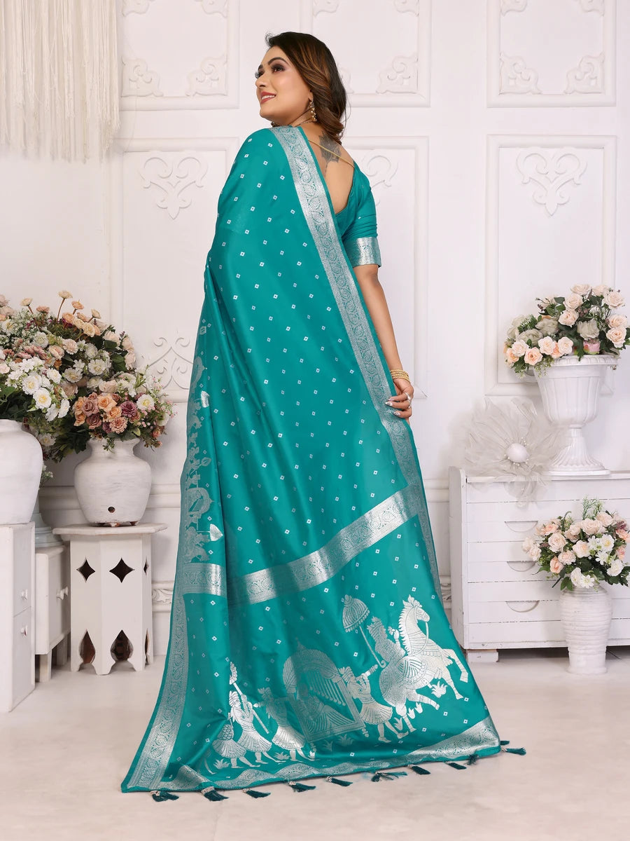 Elegant Festive Silk Saree with Wevon Jari Bandhej Work | Kochi Silk Blouse