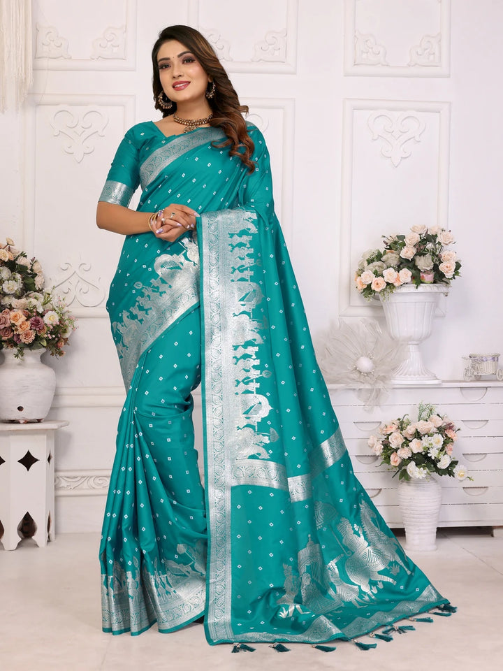Elegant Festive Silk Saree with Wevon Jari Bandhej Work | Kochi Silk Blouse