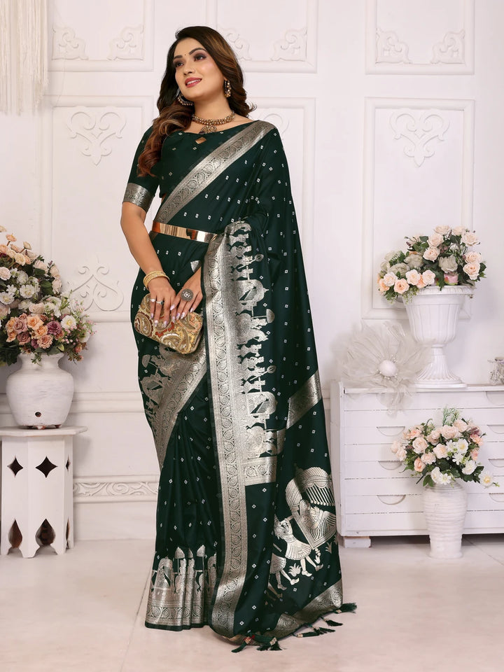 Elegant Festive Silk Saree with Wevon Jari Bandhej Work | Kochi Silk Blouse