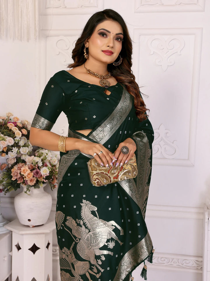 Elegant Festive Silk Saree with Wevon Jari Bandhej Work | Kochi Silk Blouse