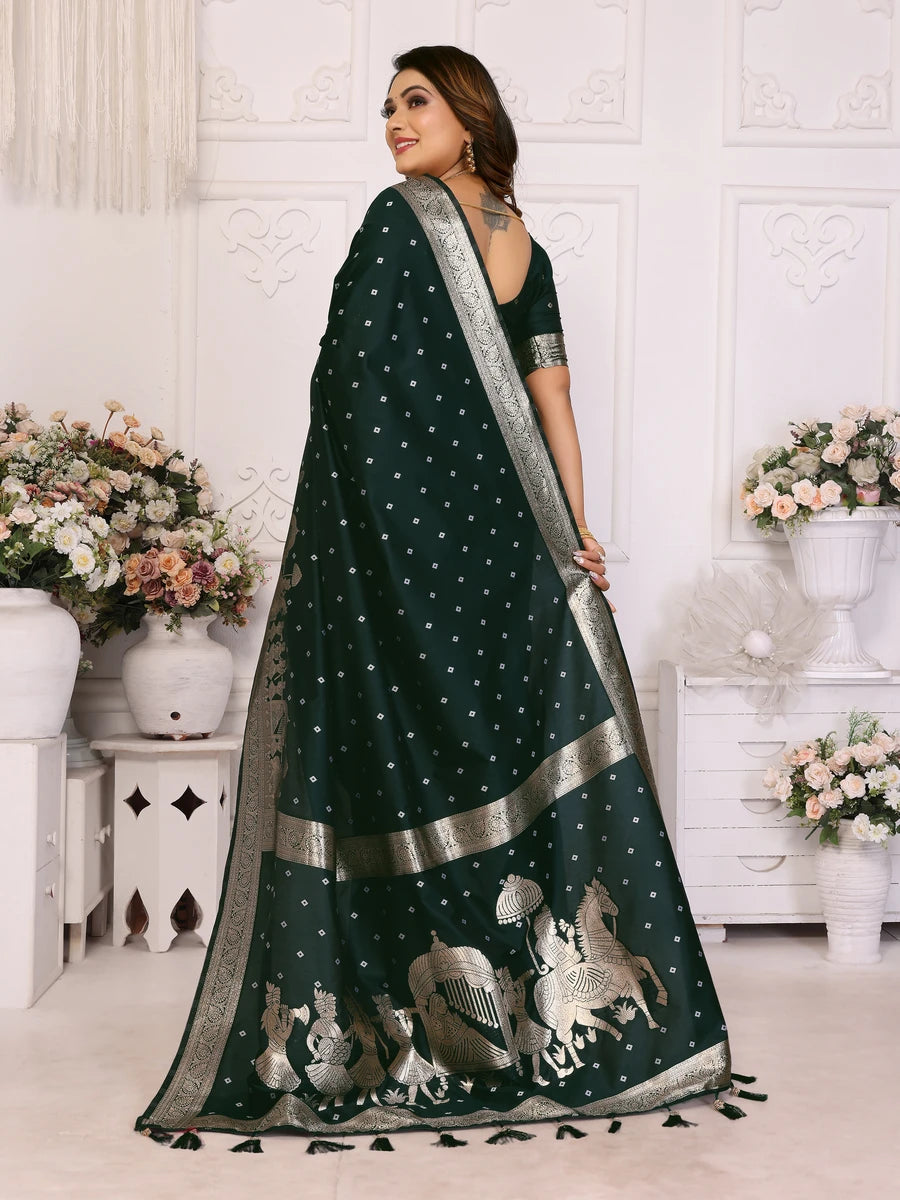 Elegant Festive Silk Saree with Wevon Jari Bandhej Work | Kochi Silk Blouse