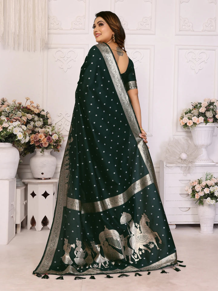 Elegant Festive Silk Saree with Wevon Jari Bandhej Work | Kochi Silk Blouse