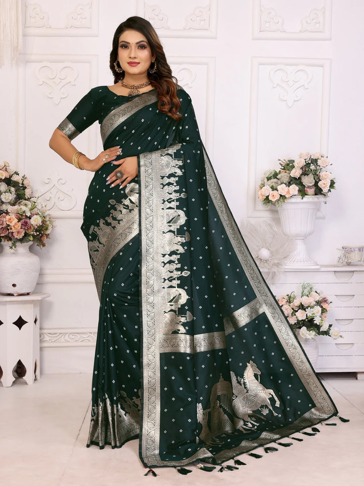 Elegant Festive Silk Saree with Wevon Jari Bandhej Work | Kochi Silk Blouse