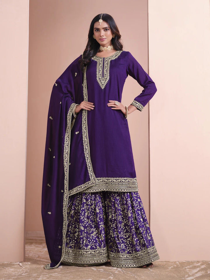 Designer Art Silk Plazzo Suit Embroidery Work | Festive & Wedding Wear