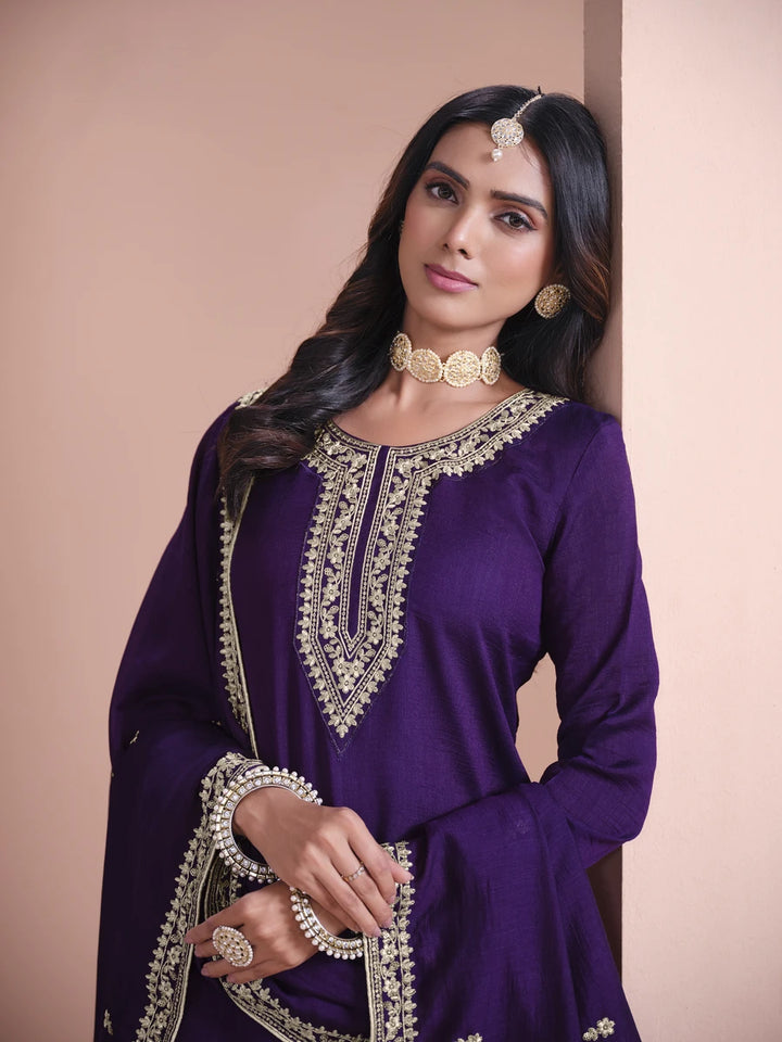 Designer Art Silk Plazzo Suit Embroidery Work | Festive & Wedding Wear