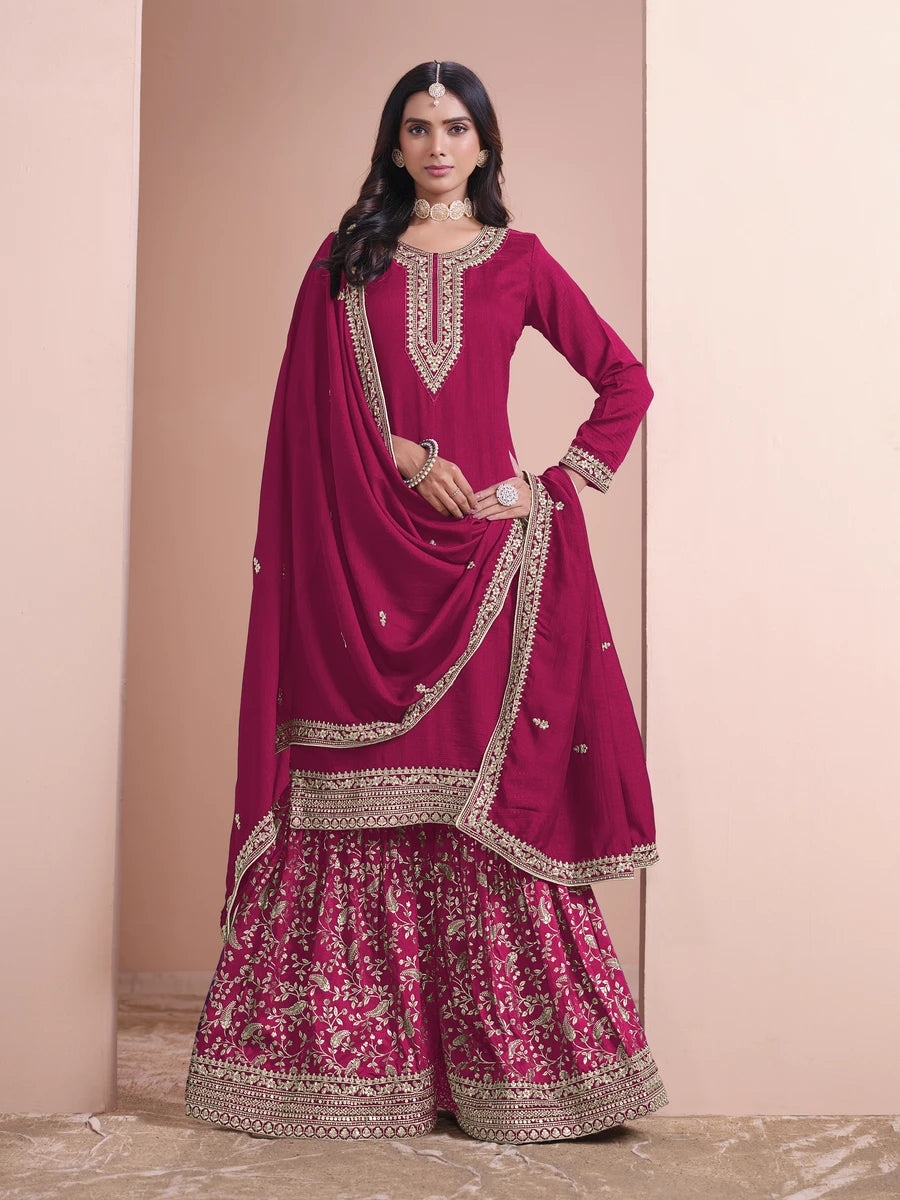 Designer Art Silk Plazzo Suit Embroidery Work | Festive & Wedding Wear