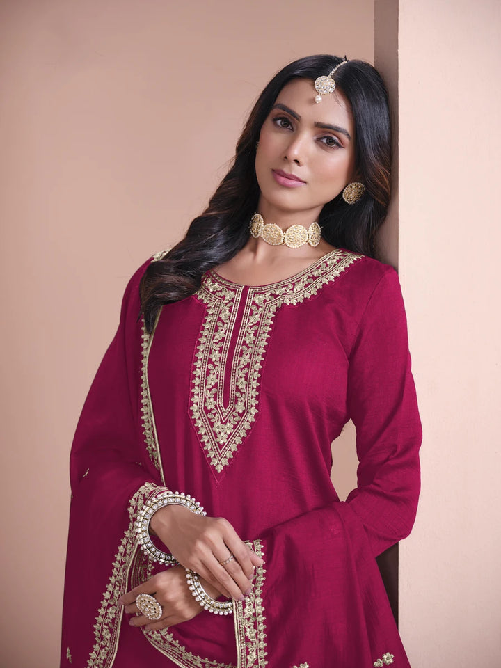 Designer Art Silk Plazzo Suit Embroidery Work | Festive & Wedding Wear