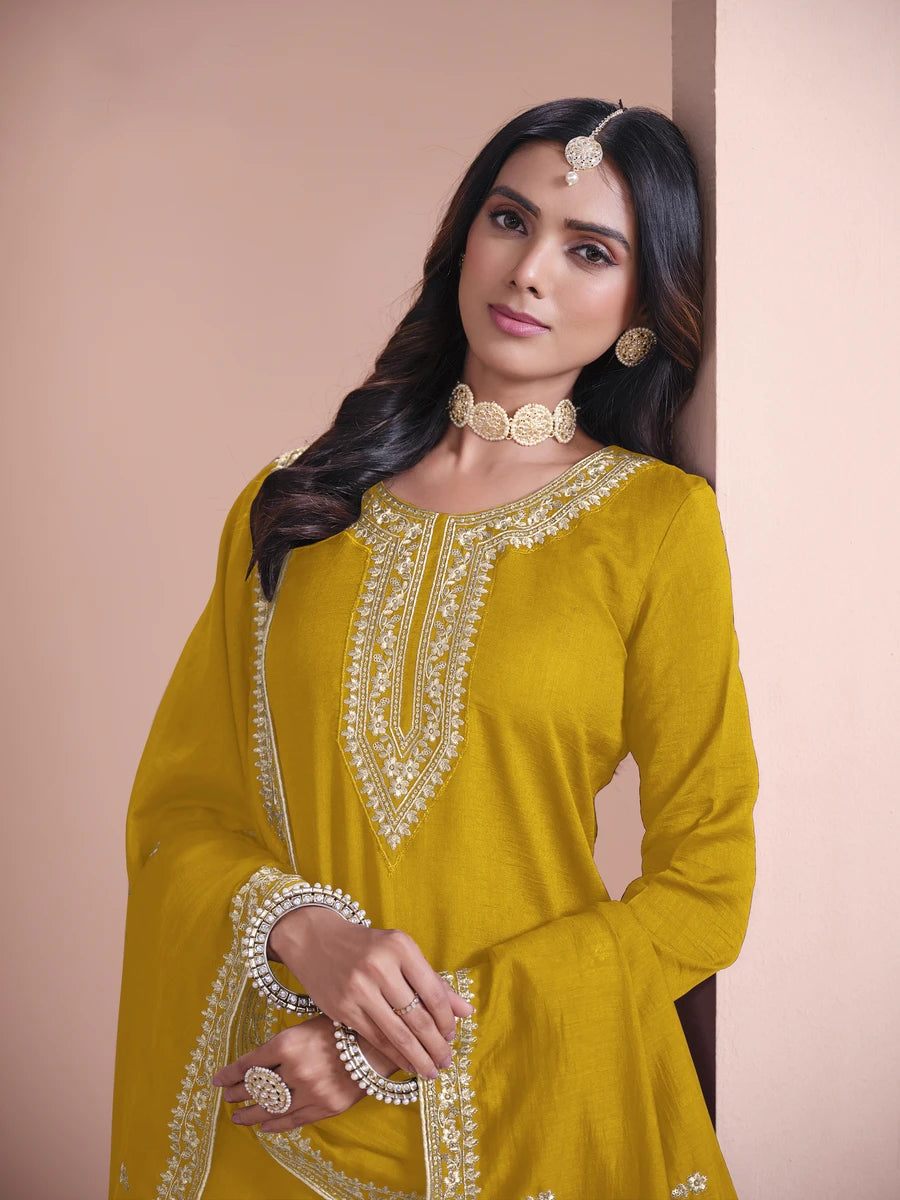 Designer Art Silk Plazzo Suit Embroidery Work | Festive & Wedding Wear