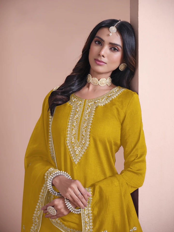 Designer Art Silk Plazzo Suit Embroidery Work | Festive & Wedding Wear