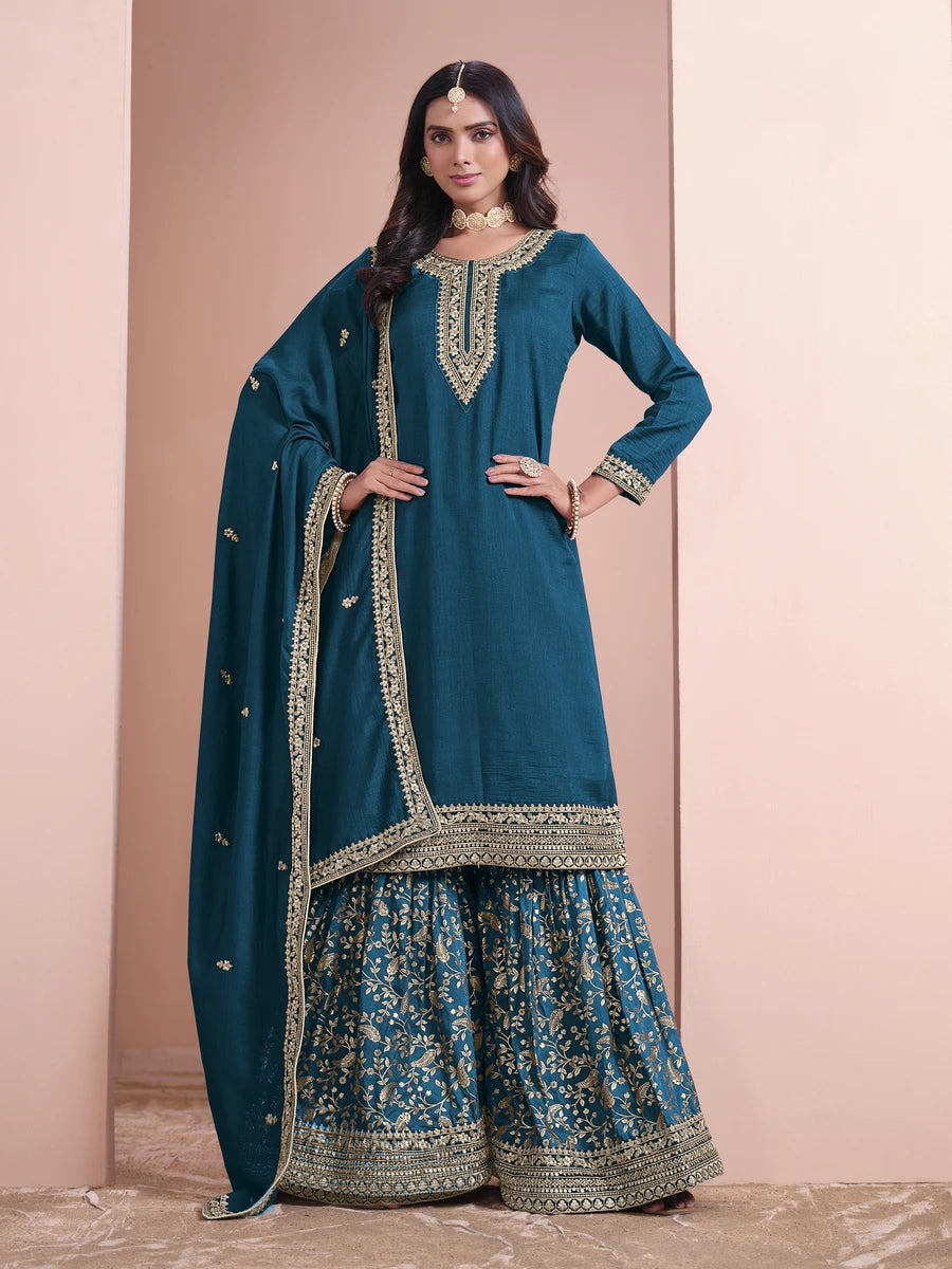 Designer Art Silk Plazzo Suit Embroidery Work | Festive & Wedding Wear