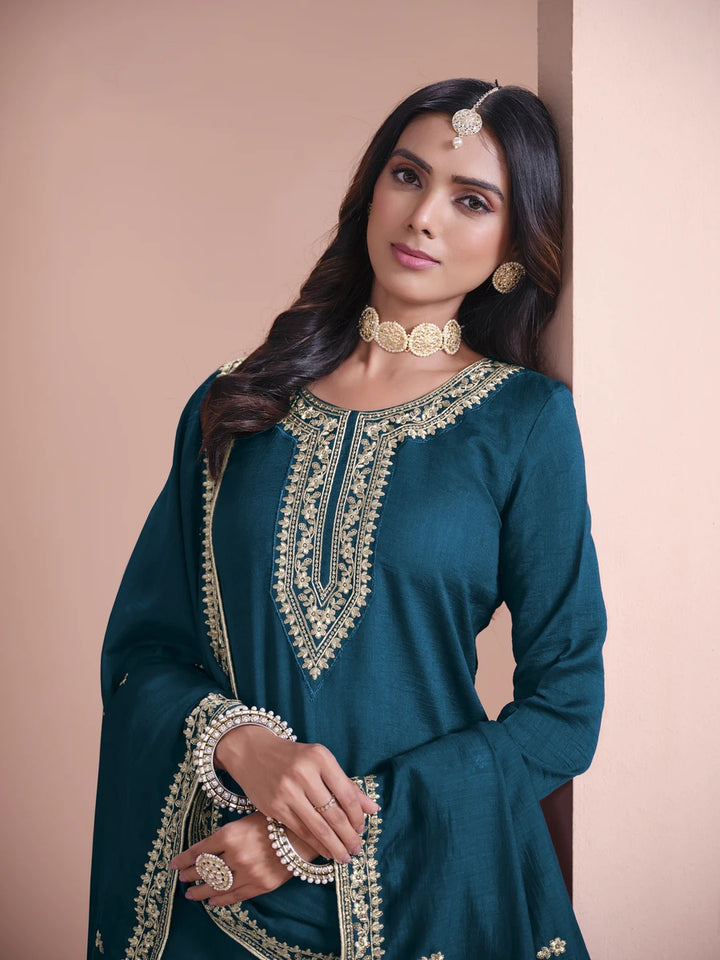 Designer Art Silk Plazzo Suit Embroidery Work | Festive & Wedding Wear