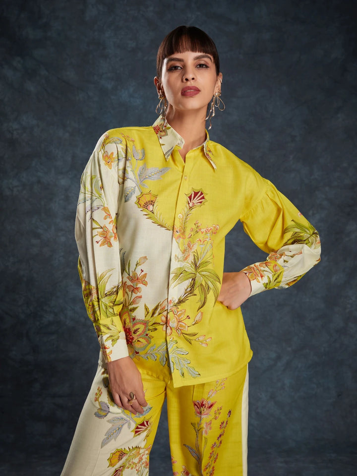 Yellow Linen Co-Ord Set | Designer Printed Stylish Western Wear for Women