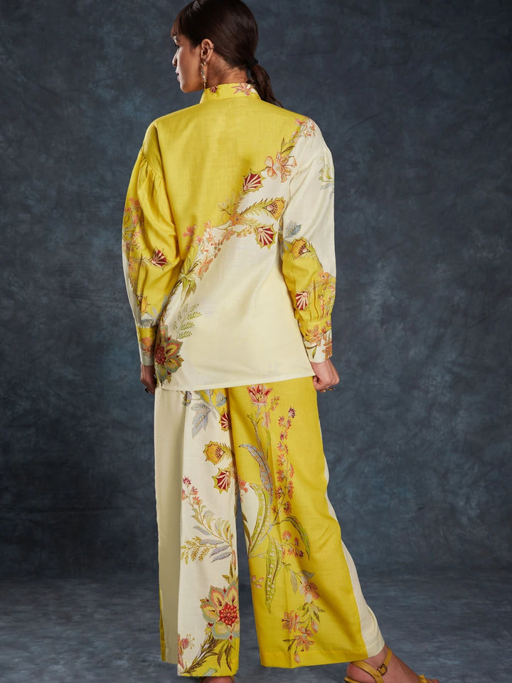 Yellow Linen Co-Ord Set | Designer Printed Stylish Western Wear for Women