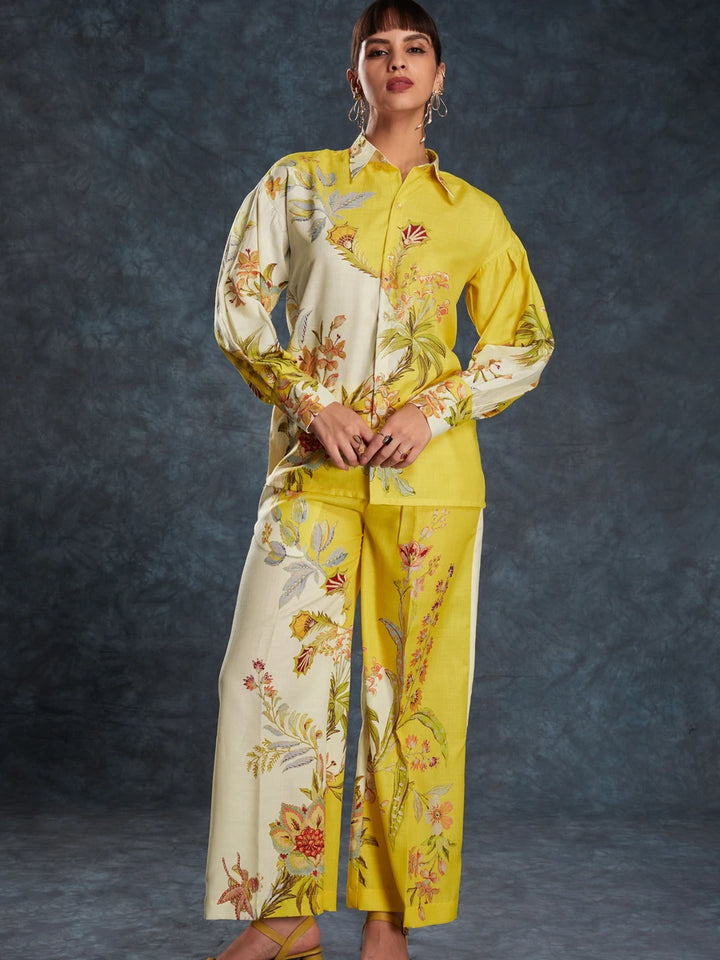 Yellow Linen Co-Ord Set | Designer Printed Stylish Western Wear for Women