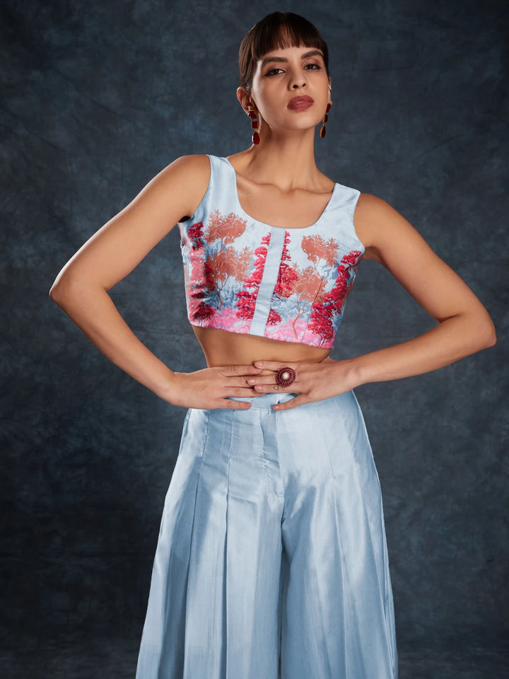 Elegant Sky Blue Co-Ord | Linen Satin Readymade Set with Stylish Look
