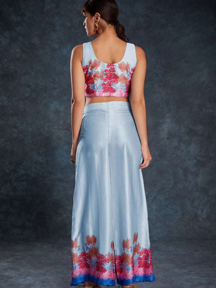 Elegant Sky Blue Co-Ord | Linen Satin Readymade Set with Stylish Look