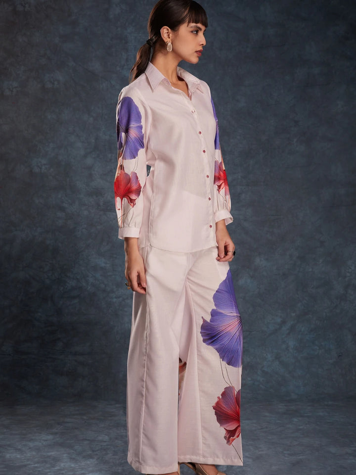 Light Pink Linen Co-Ord | Designer Printed Readymade Top & Bottom Set