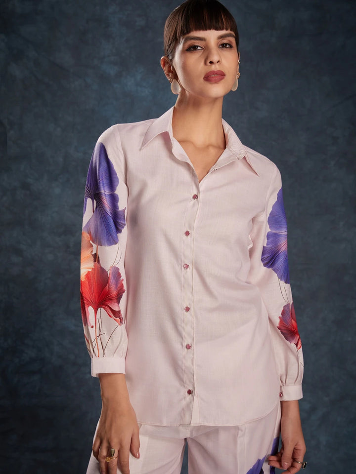 Light Pink Linen Co-Ord | Designer Printed Readymade Top & Bottom Set
