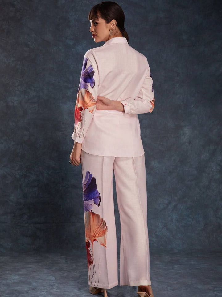 Light Pink Linen Co-Ord | Designer Printed Readymade Top & Bottom Set