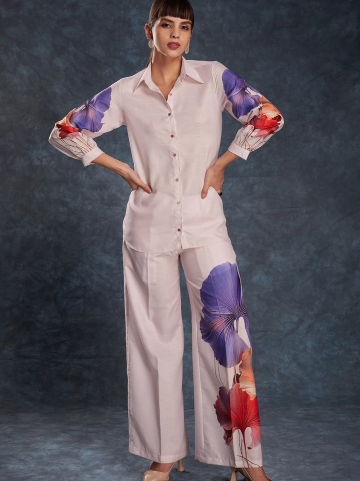 Light Pink Linen Co-Ord | Designer Printed Readymade Top & Bottom Set
