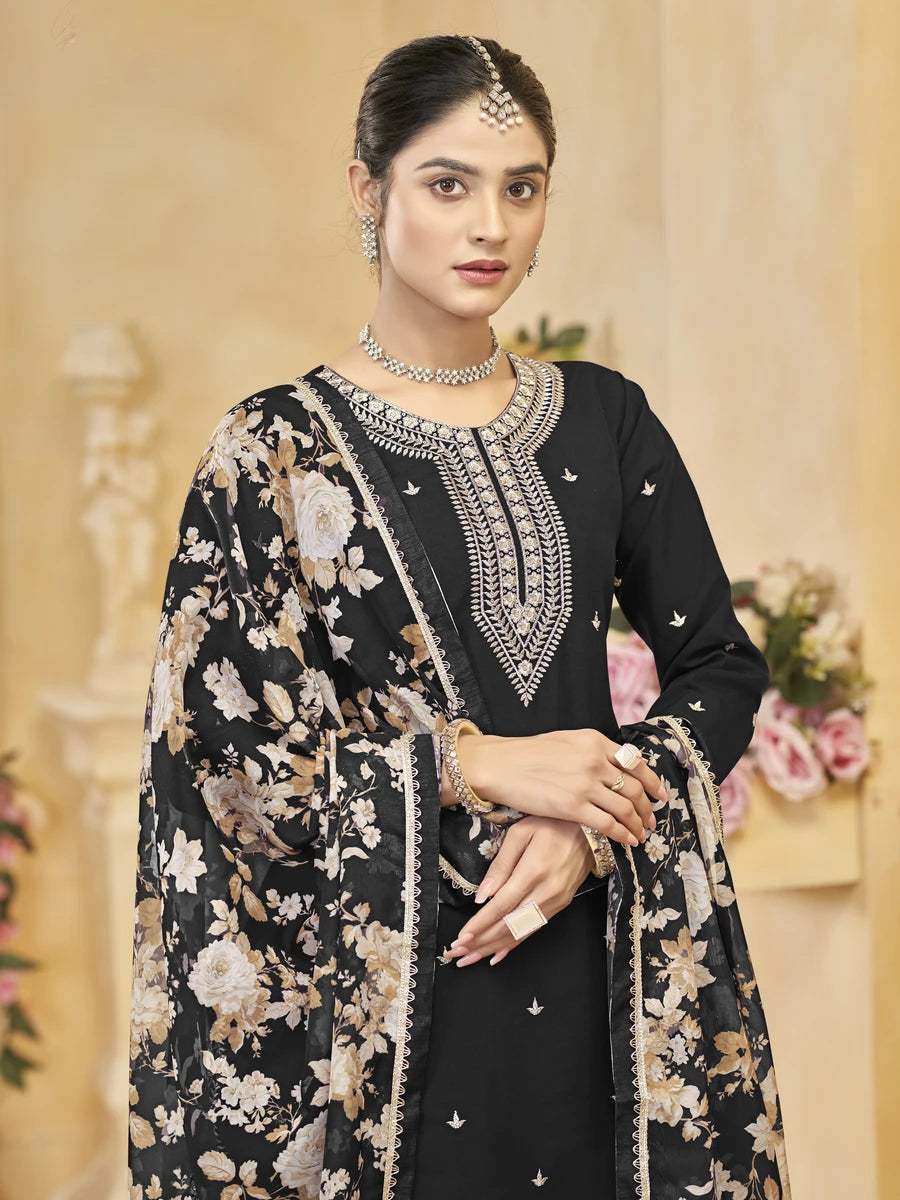 Luxurious Silk Palazzo Suit | Tabby Silk Dupatta & Embroidery
