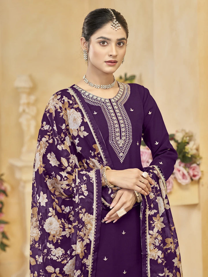 Luxurious Silk Palazzo Suit | Tabby Silk Dupatta & Embroidery