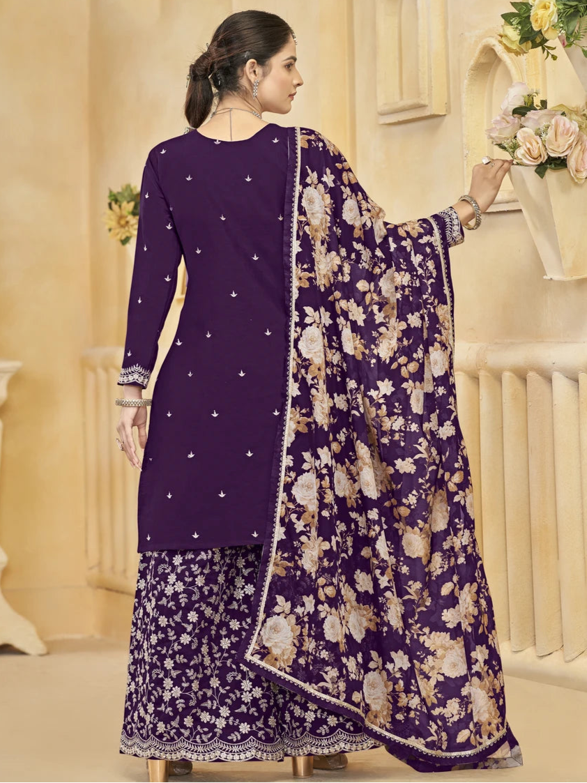 Luxurious Silk Palazzo Suit | Tabby Silk Dupatta & Embroidery