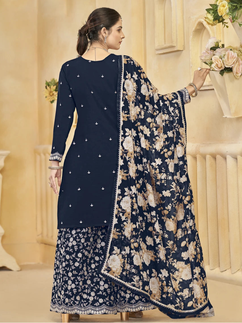 Luxurious Silk Palazzo Suit | Tabby Silk Dupatta & Embroidery