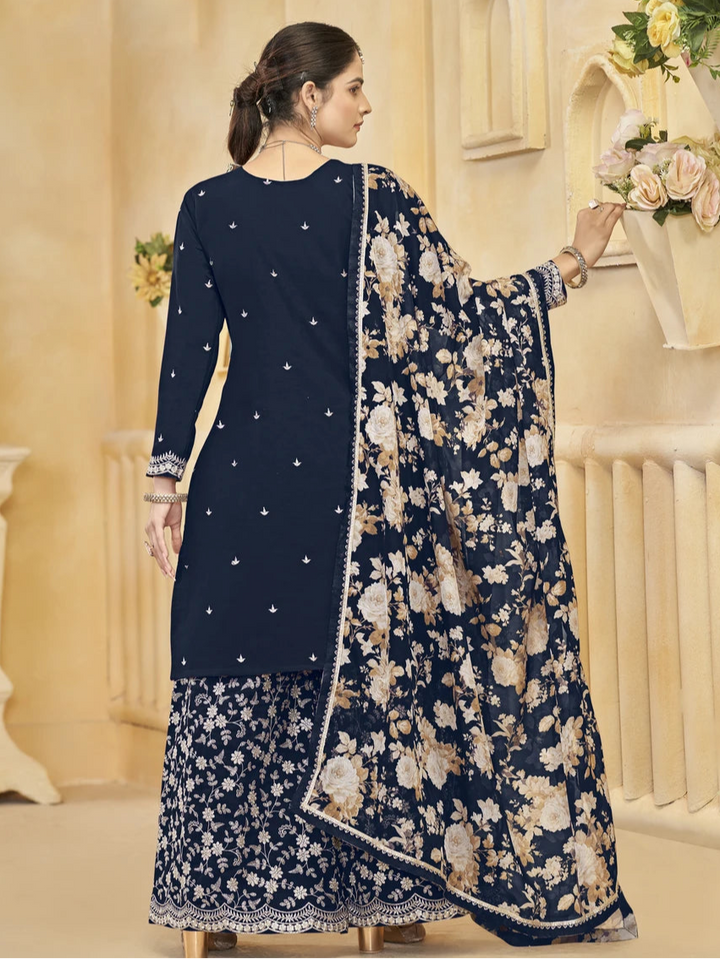 Luxurious Silk Palazzo Suit | Tabby Silk Dupatta & Embroidery