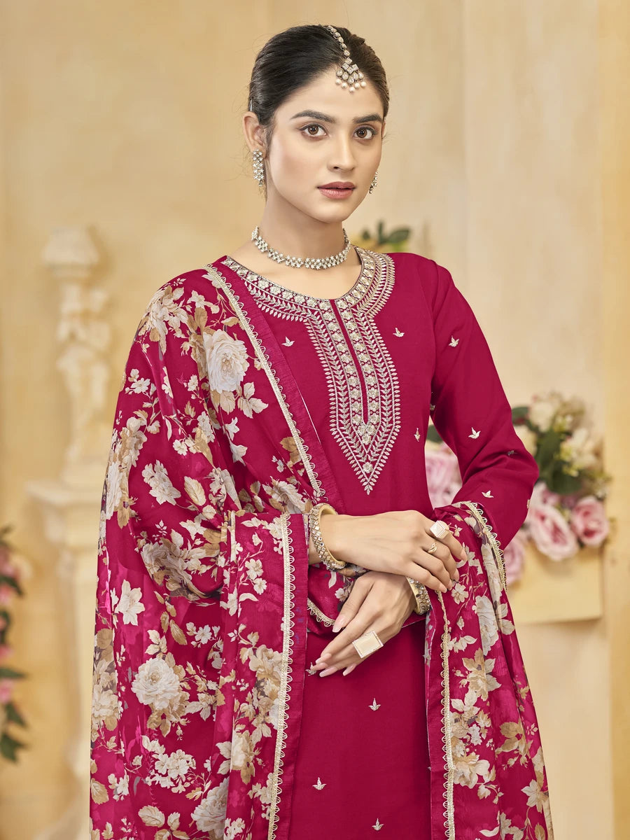 Luxurious Silk Palazzo Suit | Tabby Silk Dupatta & Embroidery