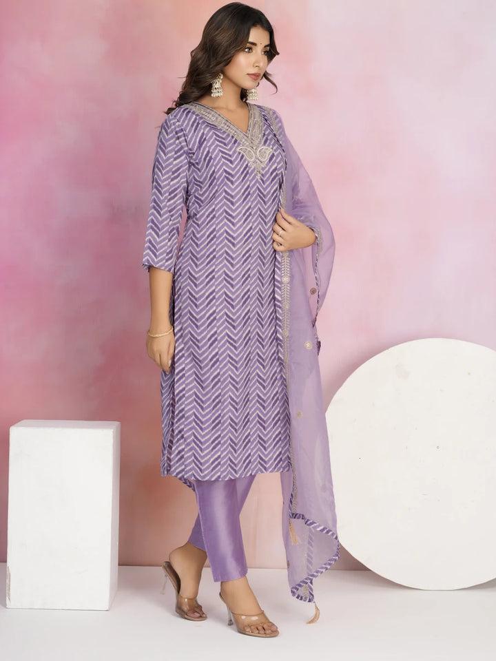 Beautiful  Lavender Suit | Embroidered Viscose Chanderi Kameez
