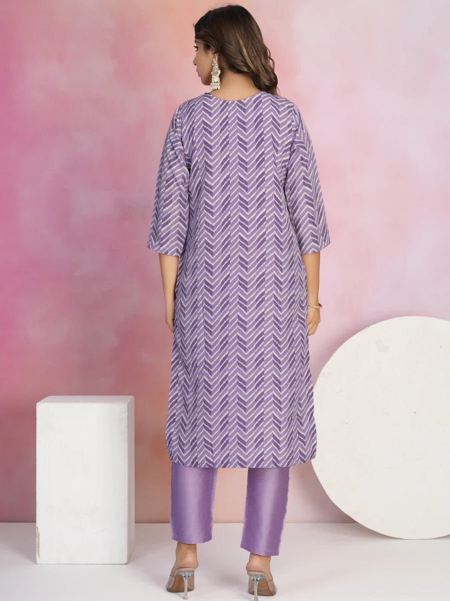 Beautiful  Lavender Suit | Embroidered Viscose Chanderi Kameez