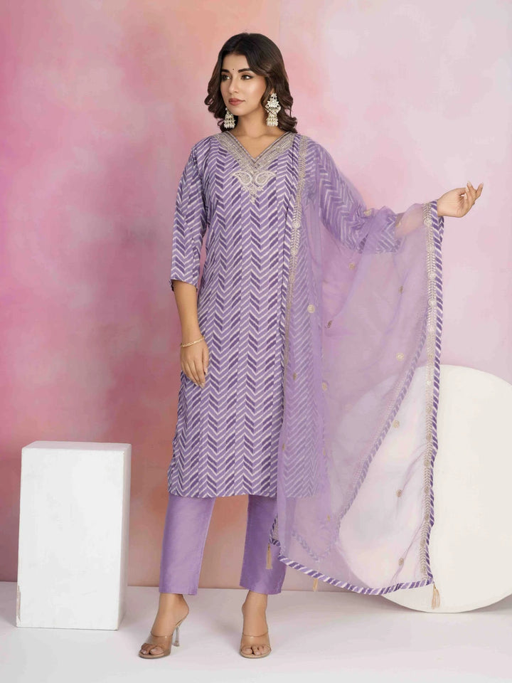 Beautiful  Lavender Suit | Embroidered Viscose Chanderi Kameez