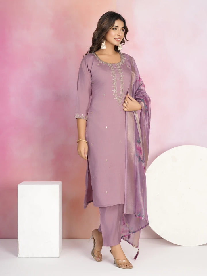 Premium Chanderi Salwar Kameez | Lavender with Jacquard Dupatta