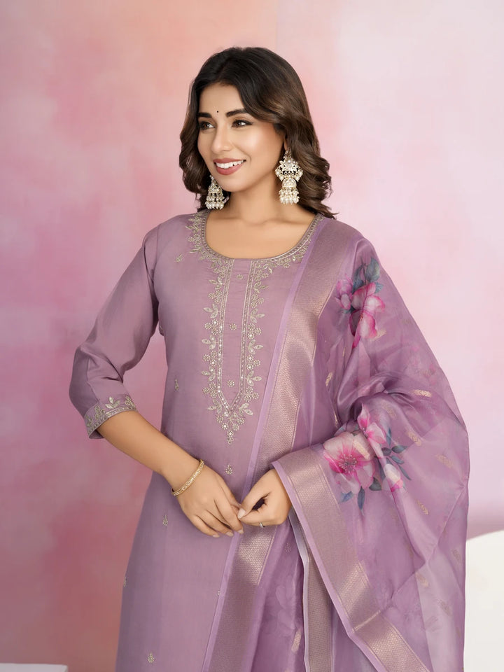 Premium Chanderi Salwar Kameez | Lavender with Jacquard Dupatta
