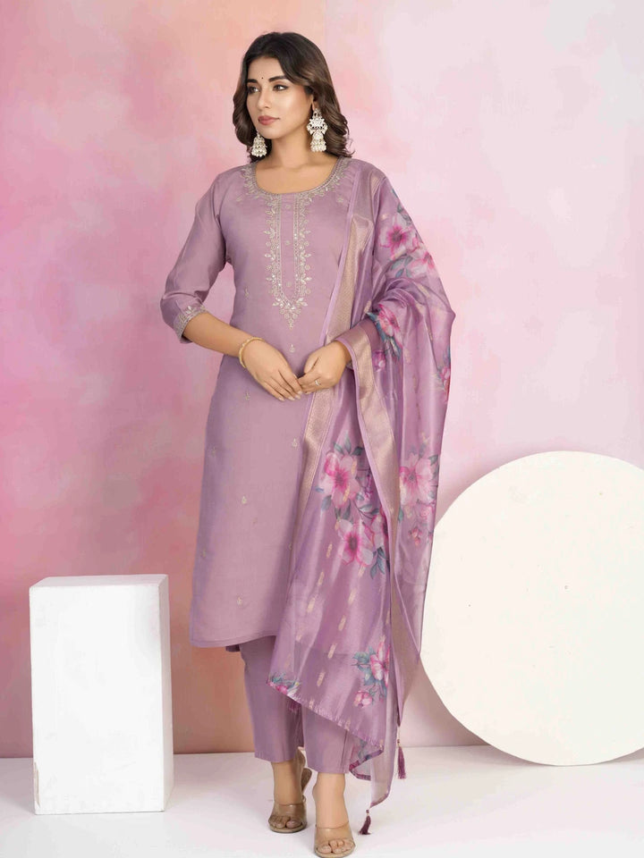 Premium Chanderi Salwar Kameez | Lavender with Jacquard Dupatta