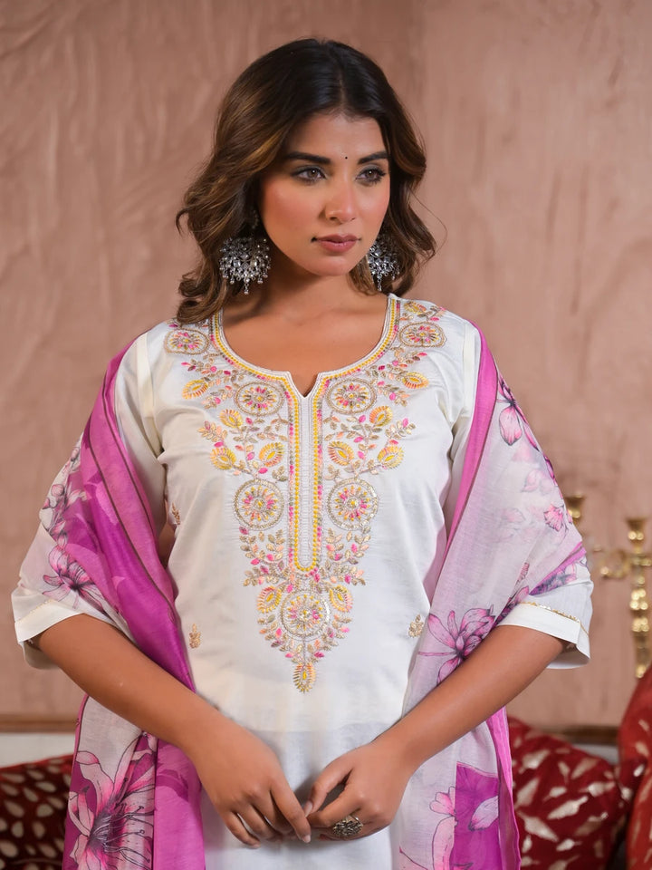 White Chanderi Salwar Suit | Luxurious Designer Embroidery