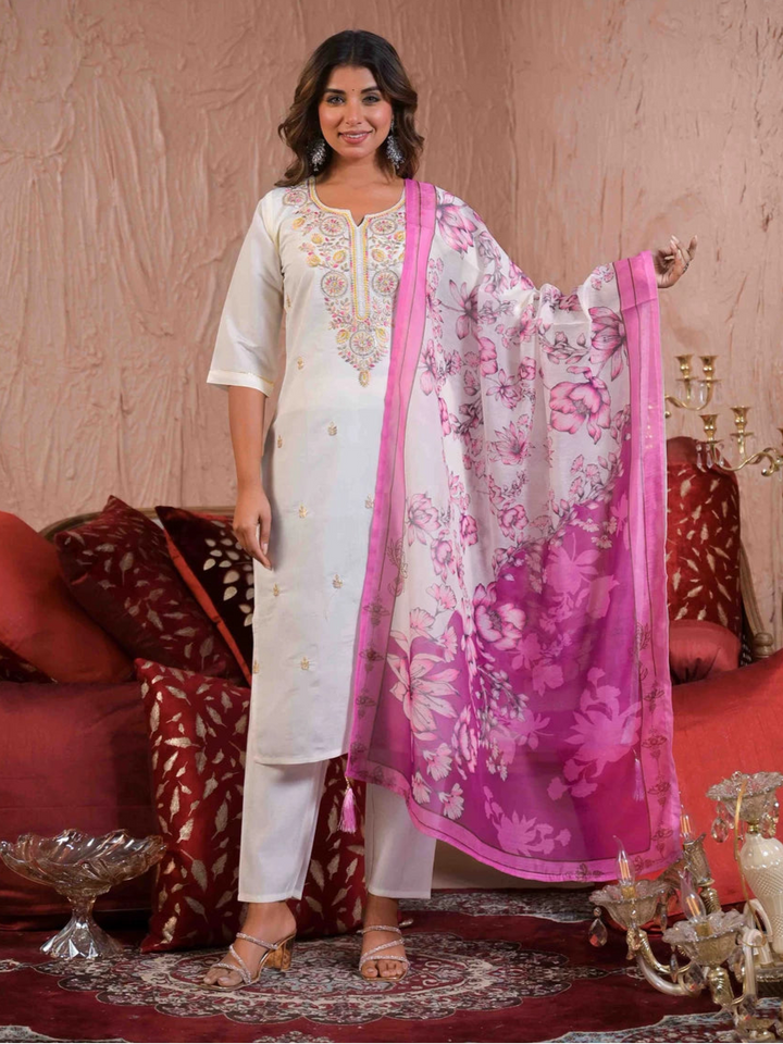 White Chanderi Salwar Suit | Luxurious Designer Embroidery