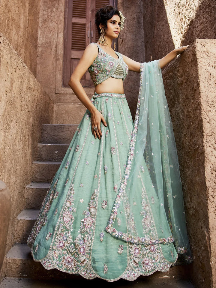Glamorous Tissue Lehenga | Embroidery, Beads & Stone Detailing