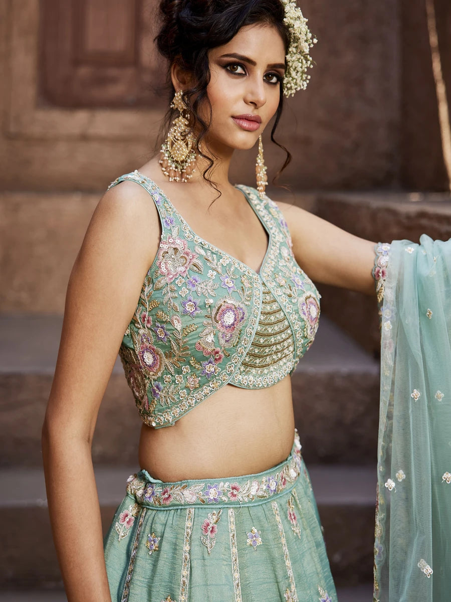 Glamorous Tissue Lehenga | Embroidery, Beads & Stone Detailing