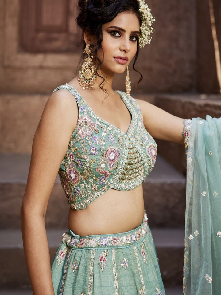 Glamorous Tissue Lehenga | Embroidery, Beads & Stone Detailing