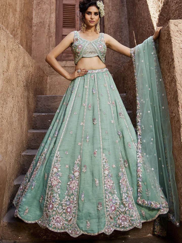 Glamorous Tissue Lehenga | Embroidery, Beads & Stone Detailing