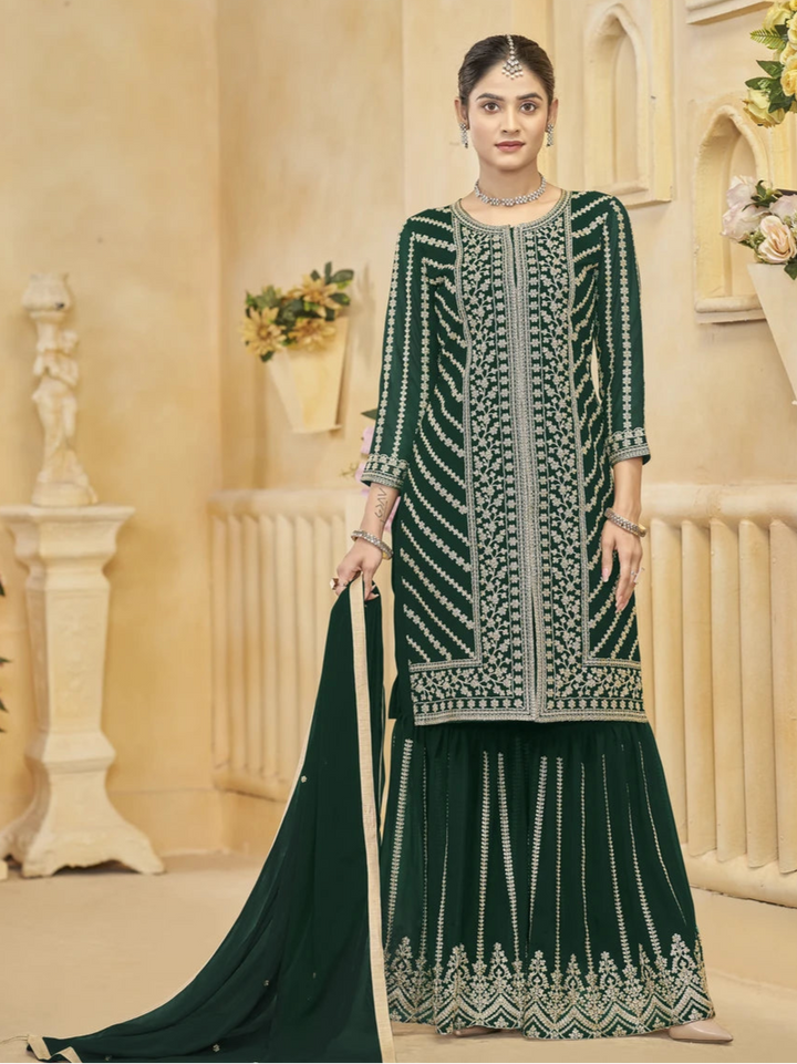 Elegant Faux Georgette Sharara Suit | Heavy Embroidery Work