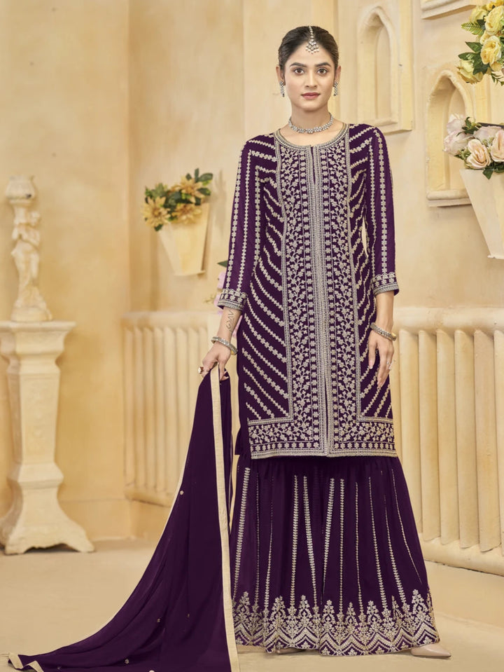 Elegant Faux Georgette Sharara Suit | Heavy Embroidery Work