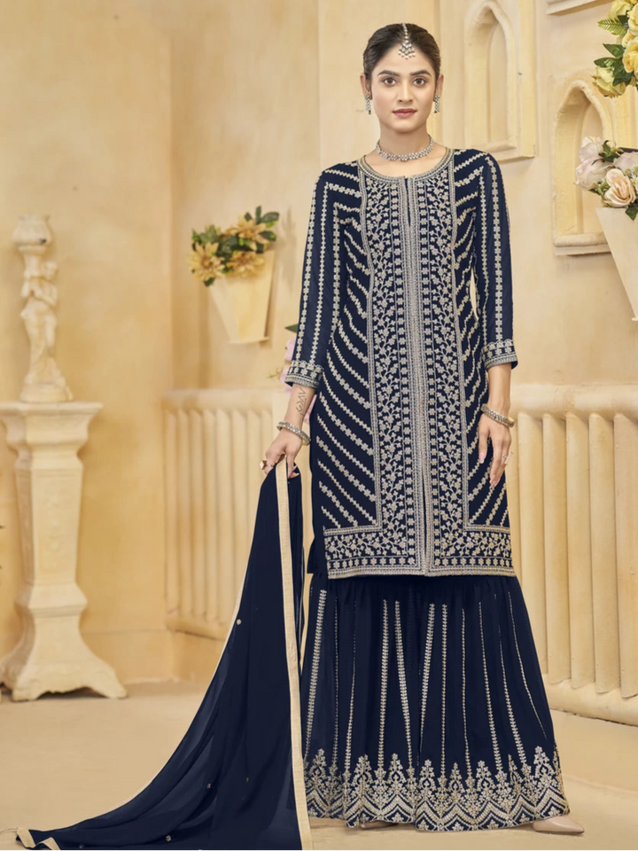 Elegant Faux Georgette Sharara Suit | Heavy Embroidery Work
