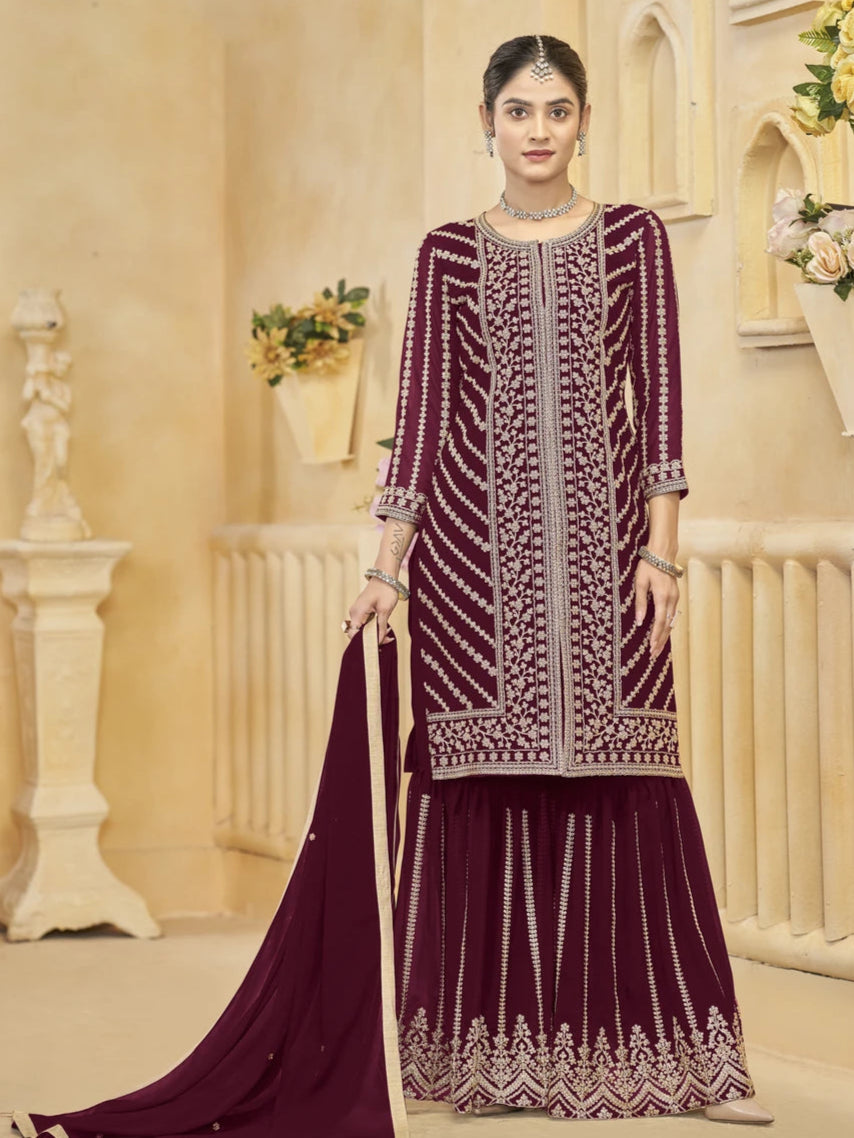 Elegant Faux Georgette Sharara Suit | Heavy Embroidery Work