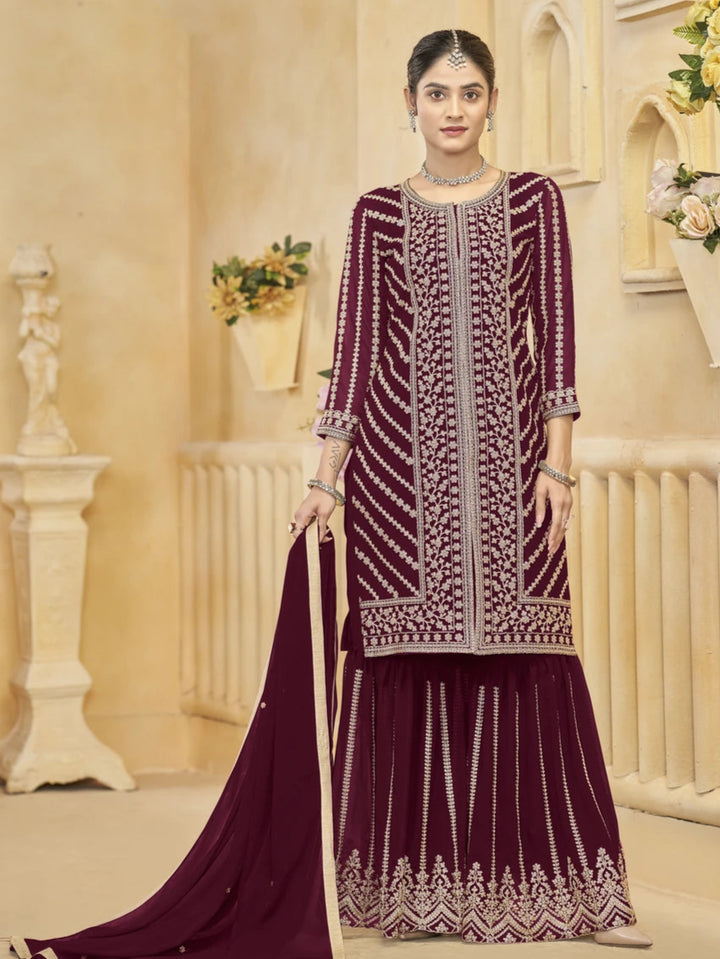 Elegant Faux Georgette Sharara Suit | Heavy Embroidery Work