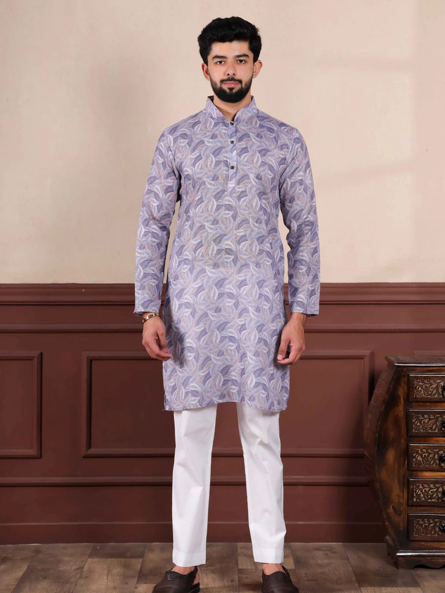 Timeless Lavender Linen Kurta Pajama | Ethnic Charm with Digital Print
